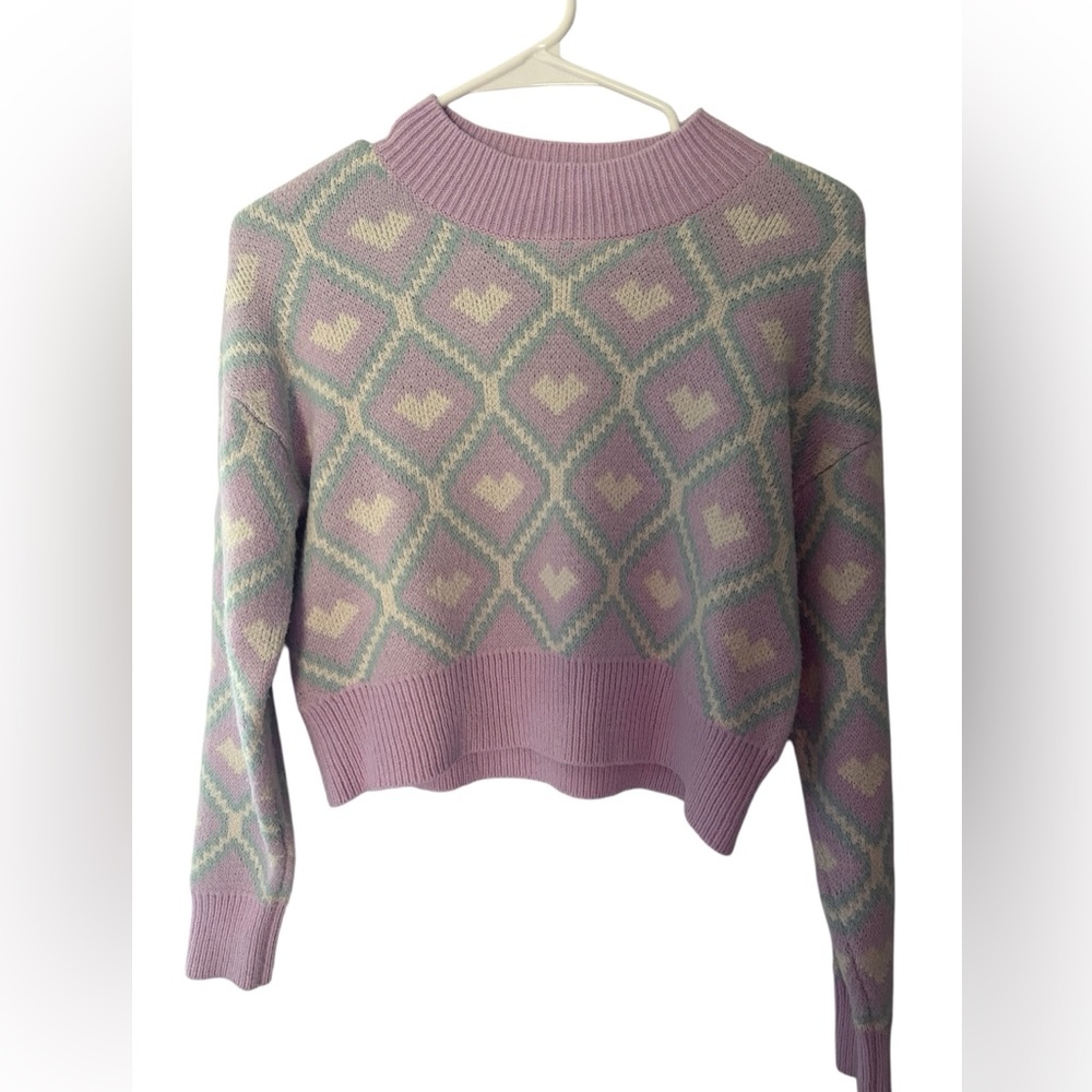 Wild Fable Juniors Argyle Crop Mock Neck Sweater